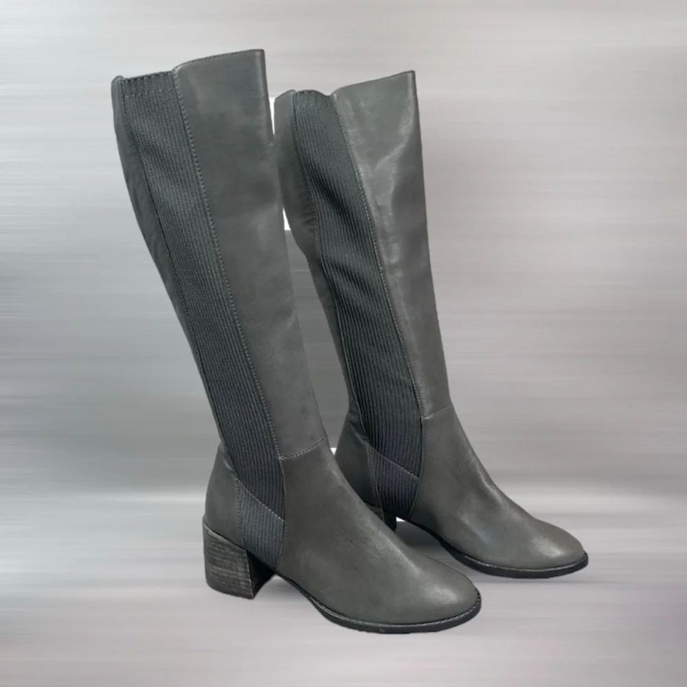Eileen Fisher Destry Leather Knee Boots‎ In Graphite Gray Women's Size 5